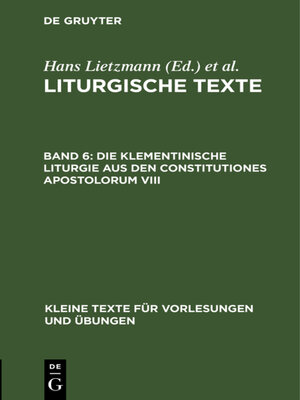 cover image of Die Klementinische Liturgie aus den Constitutiones Apostolorum VIII